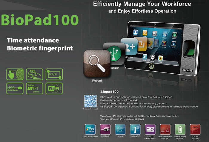 BioPad100 Biometric Time Attendance Product Standard Features